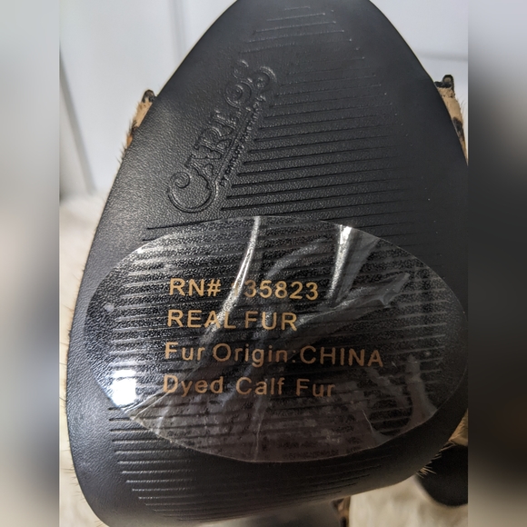 NWOT Carlo's Real Fur Leopard Zipper 4" Heels, peep toe bootie, black, tan, 7.5 - Picture 10 of 11